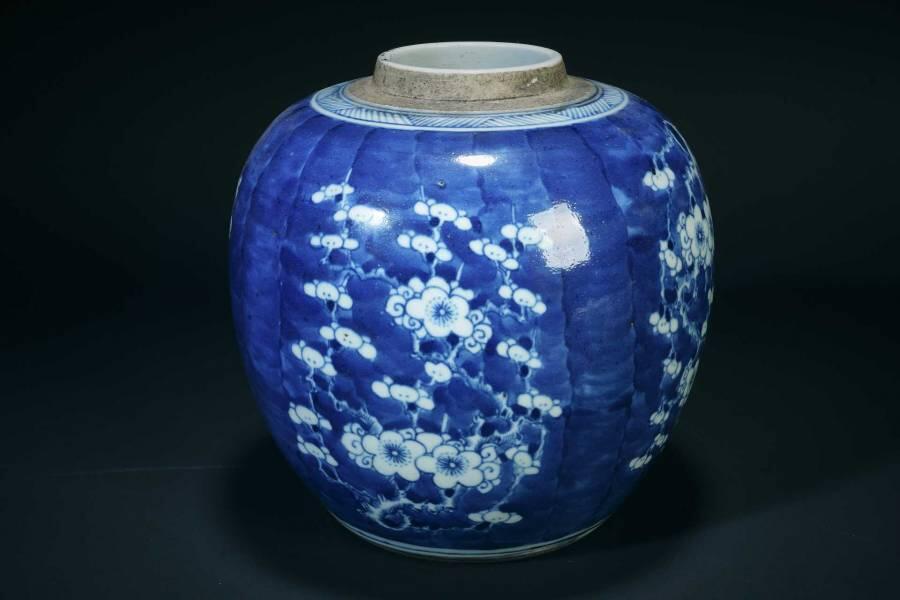 上海都达杂项专场三十六【年后发货全场包邮】 青花留白冰梅罐85-2