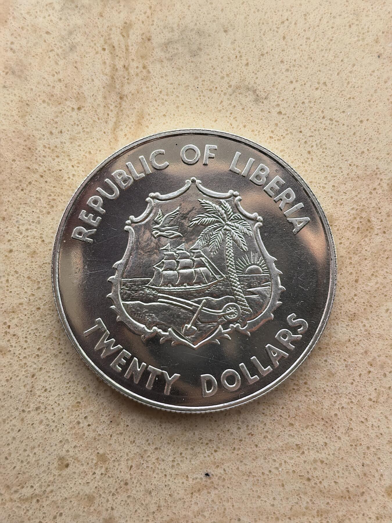 道一币馆币章第一百六十七场 利比里亚1983年国际残疾人年20元精制银币 28.28g 925S 20000