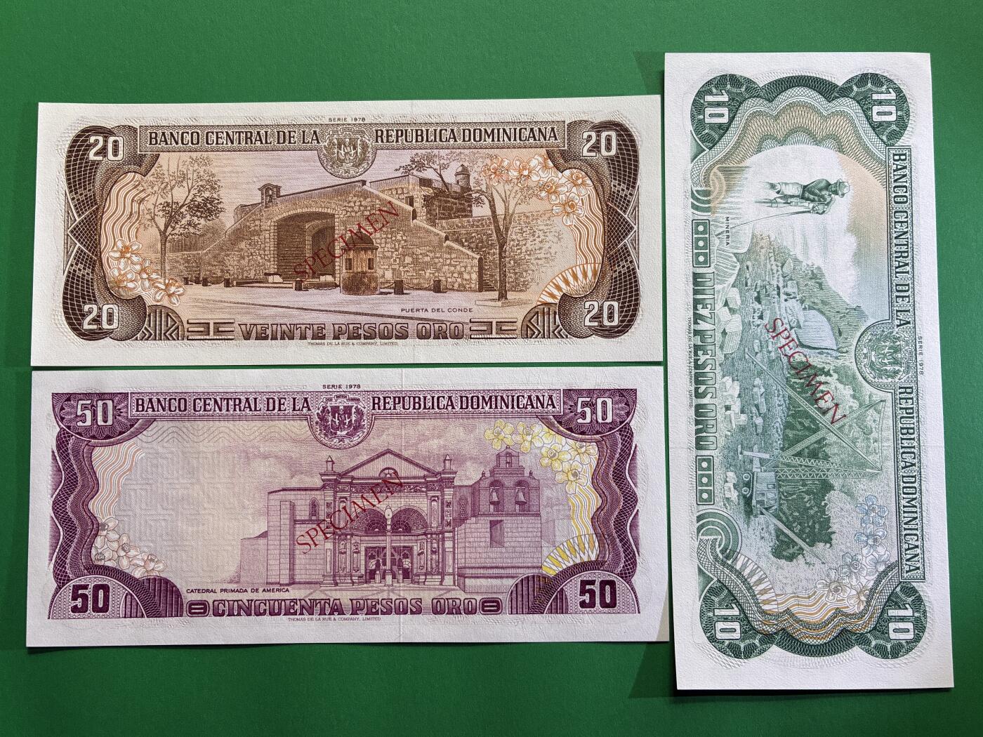 咖啡豆•收藏 2026年Mar_1st世界各国纸币样票拍卖 多米尼加 1978年 1-1000比索 全新UNC同号 外国纸币样票 8枚一套