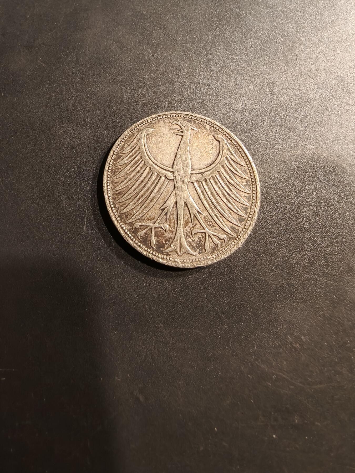 老王徽章第184期 德国1951年5马克银币    625银   11.1g