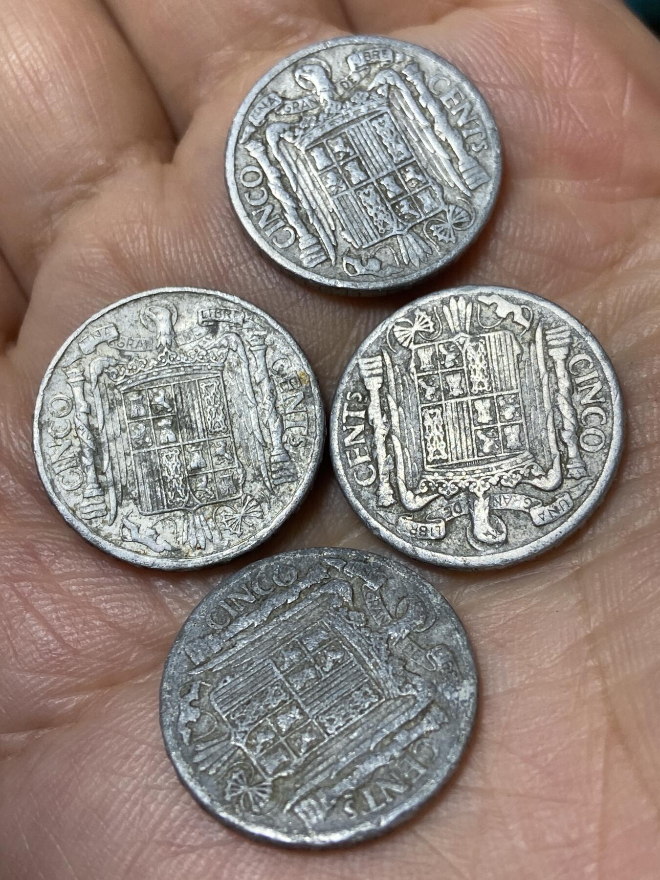 2026年第三十一场(总第二百场)英国一线回流散币新春特拍第三场(免佣金) 西班牙🇪🇸5分4枚：1940年41年45年(国民政府时期，实际为弗朗哥控制)