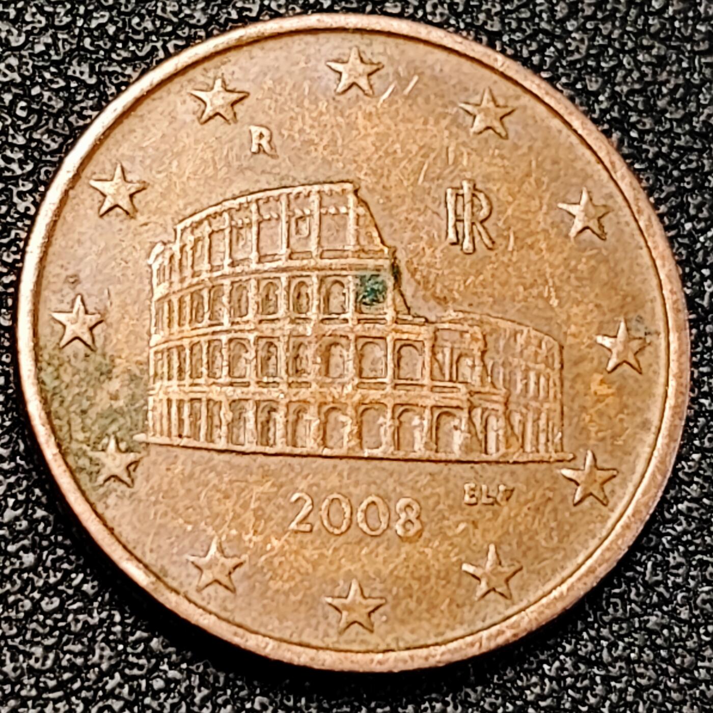 泉币菌-第195场- 新年快乐 新年第三场 本场拍品多 请提前出价 罗马斗兽场 意大利5欧分硬币 2008年 21MM 