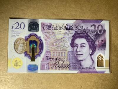 【礼羽收藏】🌏世界钱币拍卖125期 - 【BA81 562288】全新UNC 英国G序列20镑塑料钞 女王钞 无347尾2288 钻石号