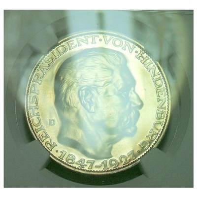 【银】NGC MS62 德国魏玛1927年兴登堡80大寿5马克银币章 精制原光 - 【银】NGC MS62 德国魏玛1927年兴登堡80大寿5马克银币章 精制原光