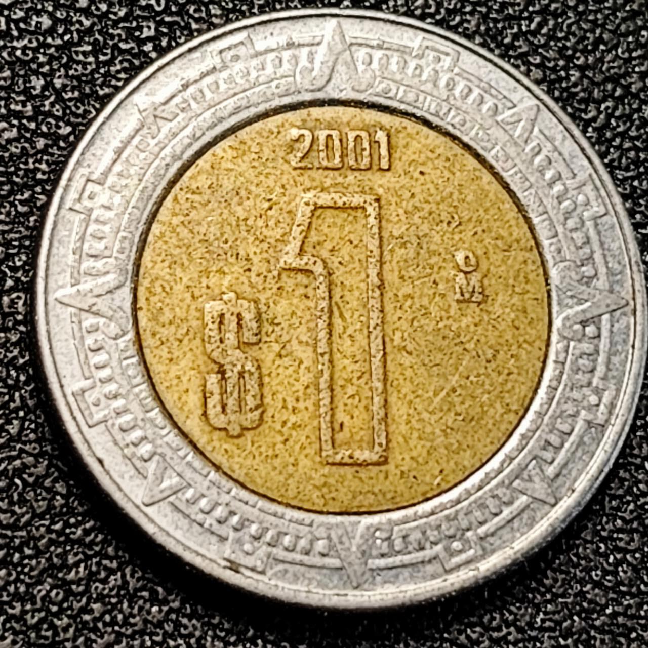 泉币菌-第195场- 新年快乐 新年第三场 本场拍品多 请提前出价 2001年 墨西哥1比索 21mm 双金属币