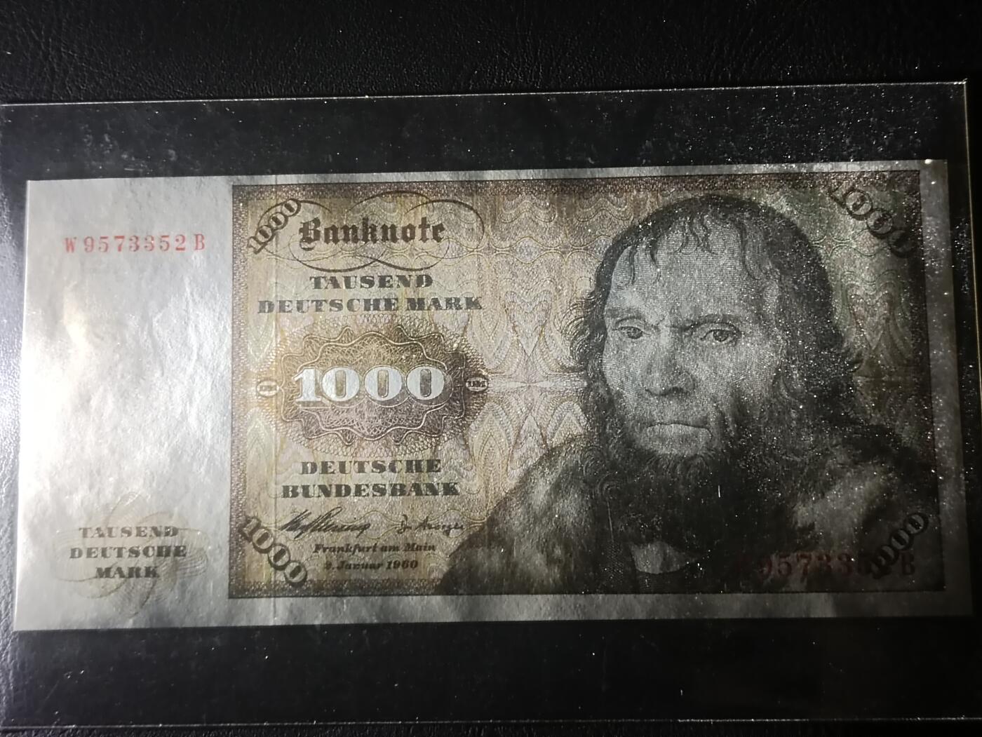 【年后首拍！】2026二月第三期，总217期 【被鸽补拍】德国1960年1000马克AUNC，舍那的自画像和林堡，此版本最高面值，经典的德国马克战后品种之一