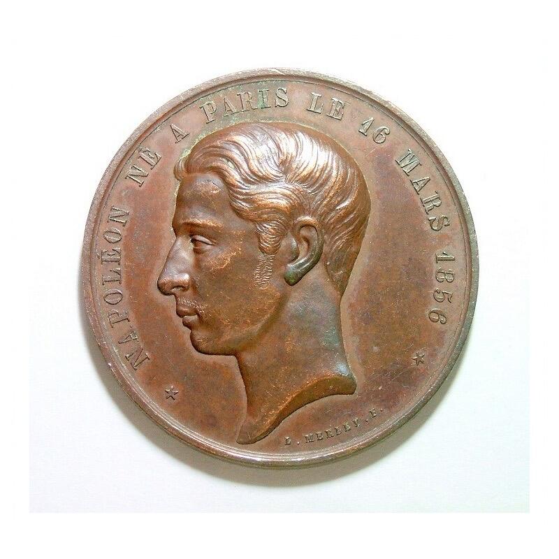 【旋风钱币】2月22日19:00准时开拍 精美欧洲币章、银币银章、第三帝国钱币、手串手镯紫砂壶等 全场包邮！ 法国1874年 皇太子拿破仑四世高浮雕精制大铜章 45MM