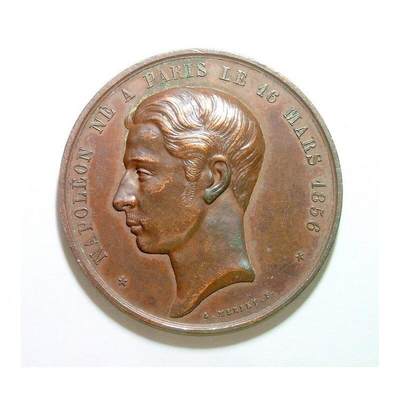法国1874年 皇太子拿破仑四世高浮雕精制大铜章 45MM - 法国1874年 皇太子拿破仑四世高浮雕精制大铜章 45MM