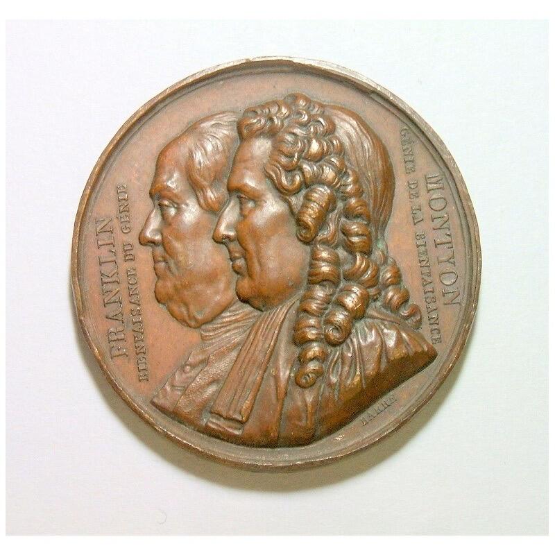 【旋风钱币】2月22日19:00准时开拍 精美欧洲币章、银币银章、第三帝国钱币、手串手镯紫砂壶等 全场包邮！ 法国1833年 美国国父富兰克林高浮雕精制大铜章 42MM