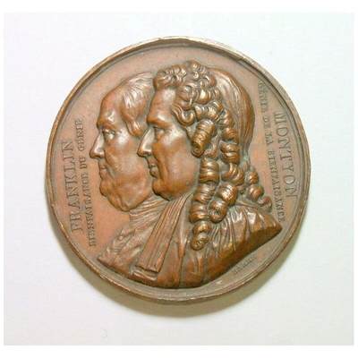 法国1833年 美国国父富兰克林高浮雕精制大铜章 42MM - 法国1833年 美国国父富兰克林高浮雕精制大铜章 42MM