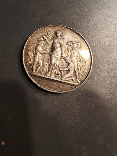 老王徽章第184期 - 法国枫丹白露和莫伦园艺协会大银章     1892年实发     950银     直径41mm     重量33.8g