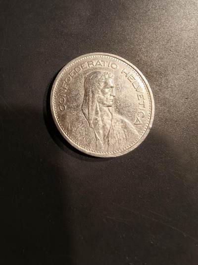 老王徽章第184期 - 瑞士1953年5法郎银币    835银    15g