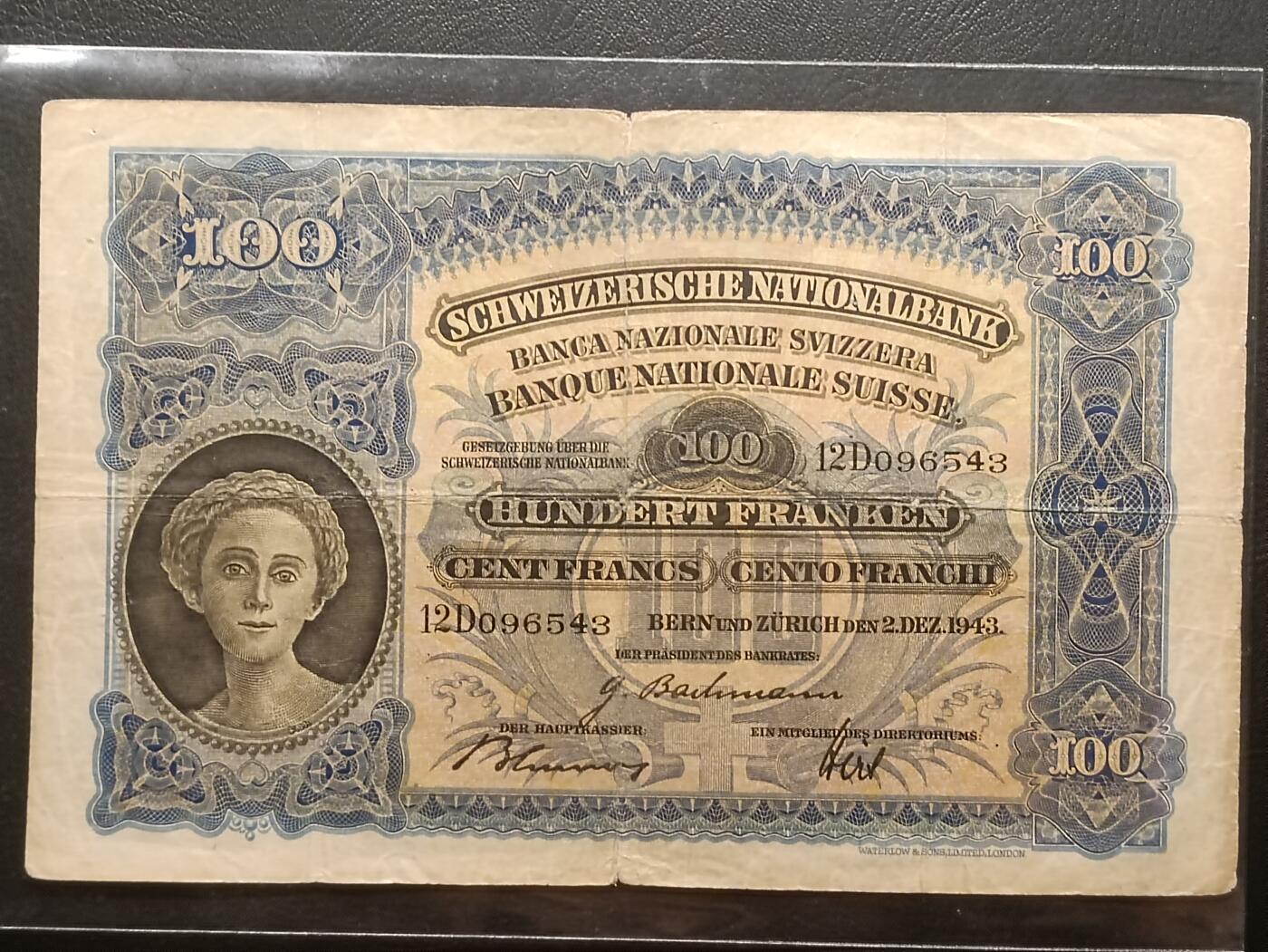【年后首拍！】2026二月第三期，总217期 瑞士1943年100法郎流通品相，经典的割麦子图案