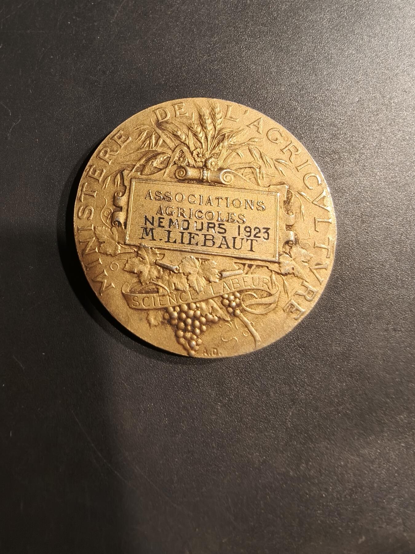 老王徽章第184期 法国农业协会农业竞赛镀金大银章     杜布瓦作品     950银镀金     直径41mm    重量36.4g