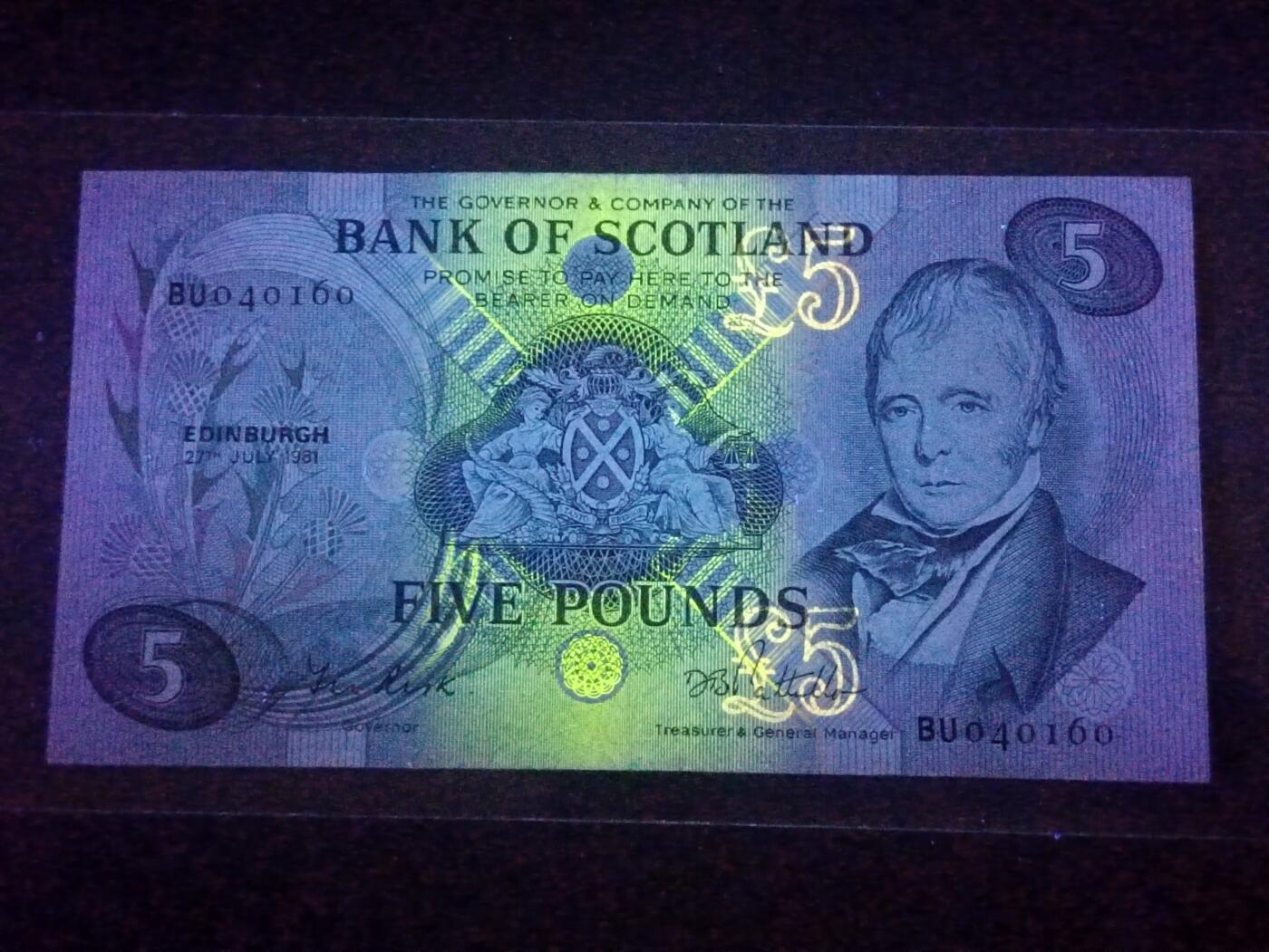 【年后首拍！】2026二月第三期，总217期 苏格兰银行1981年5镑UNC-，诗人沃尔特斯科特，少见早期品种