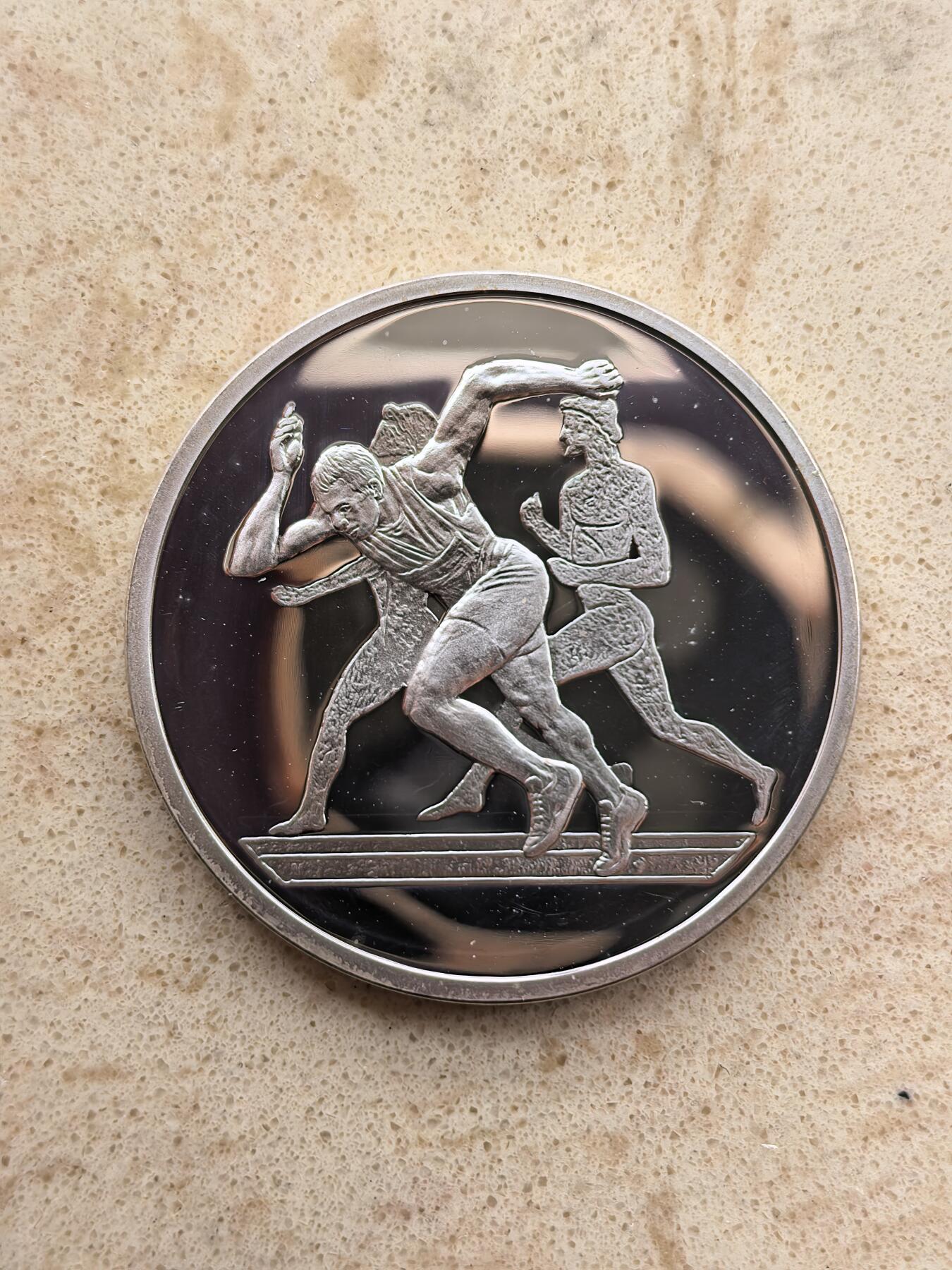 道一币馆币章第一百六十七场 希腊2004年雅典奥运会纪念-赛跑远10欧元精制银币 34g 925S 