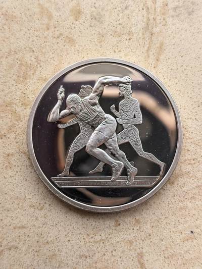 道一币馆币章第一百六十七场 - 希腊2004年雅典奥运会纪念-赛跑远10欧元精制银币 34g 925S 