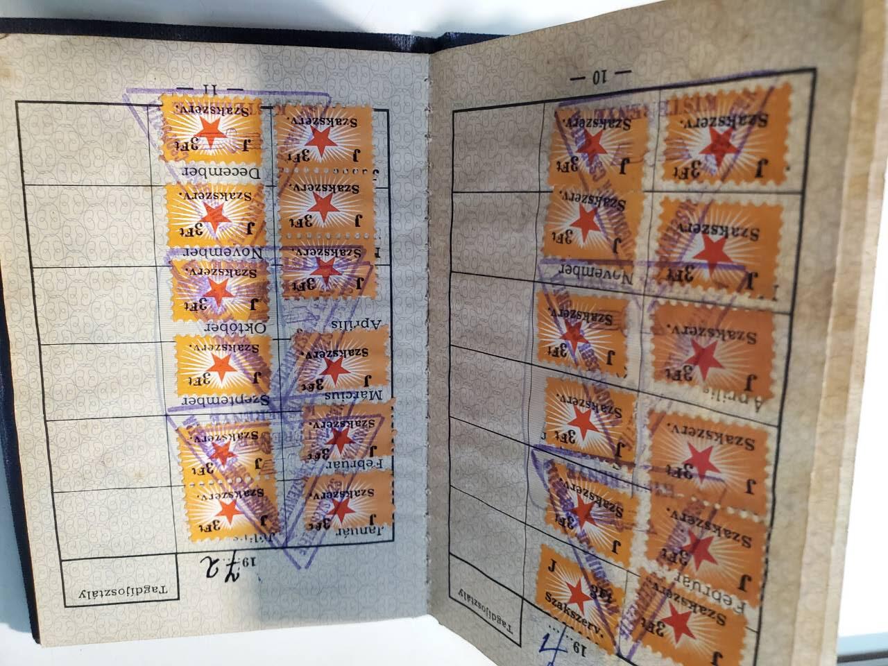 韵星假日军品类拍卖第42期 -- Rimey Holidays Militaria Auction 42 匈牙利人民共和国早期工会成员证 原主1898出生 历经奥匈帝国 王国 二共人共 贴票齐全 品相好