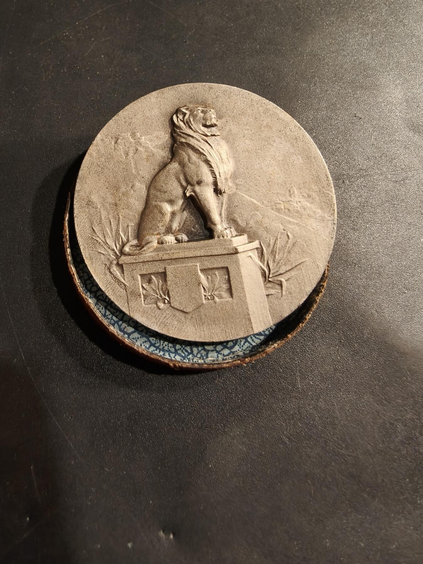 老王徽章第184期 法国1925年第32届拉罗谢尔地区节日镀银大铜章    原盒     直径46mm     重量43.5g