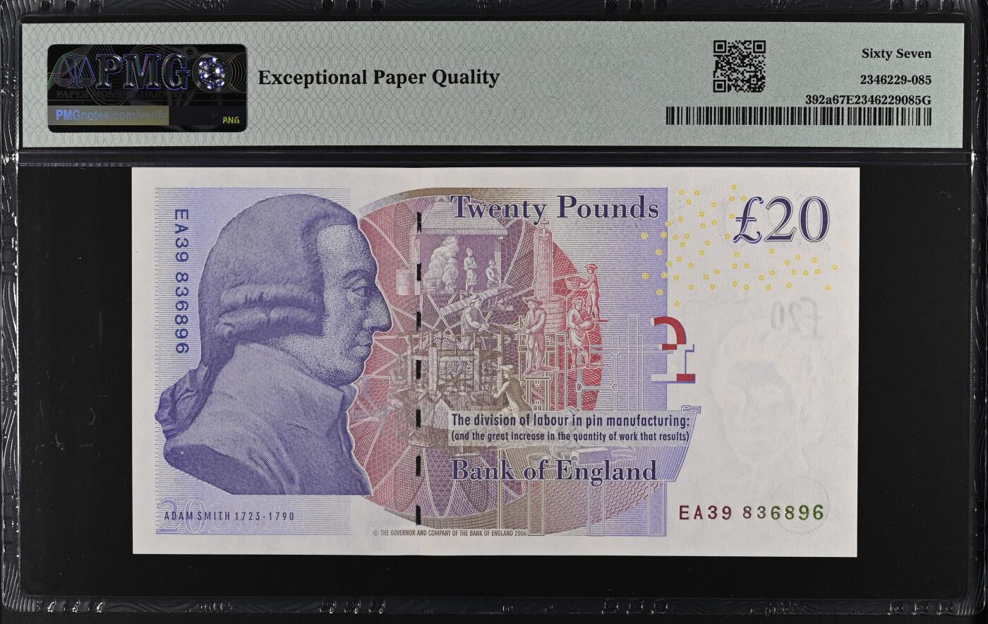 《艾美收藏》第233期-2.23周一外币精品荟萃(春节第二拍) 英国F序列2006(ND2015)年EA冠20镑PMG67E高分无47 Pick#392a一签