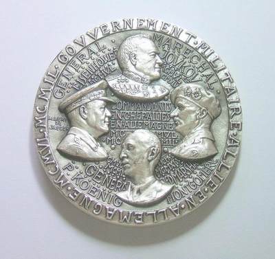 【艺术】法国艺术大章 二战盟军瓜分德国朱可夫艾森豪威尔蒙哥马利柯尼希 高浮雕精制超大镀银章 68MM厚6MM 206克 - 【艺术】法国艺术大章 二战盟军瓜分德国朱可夫艾森豪威尔蒙哥马利柯尼希 高浮雕精制超大镀银章 68MM厚6MM 206克