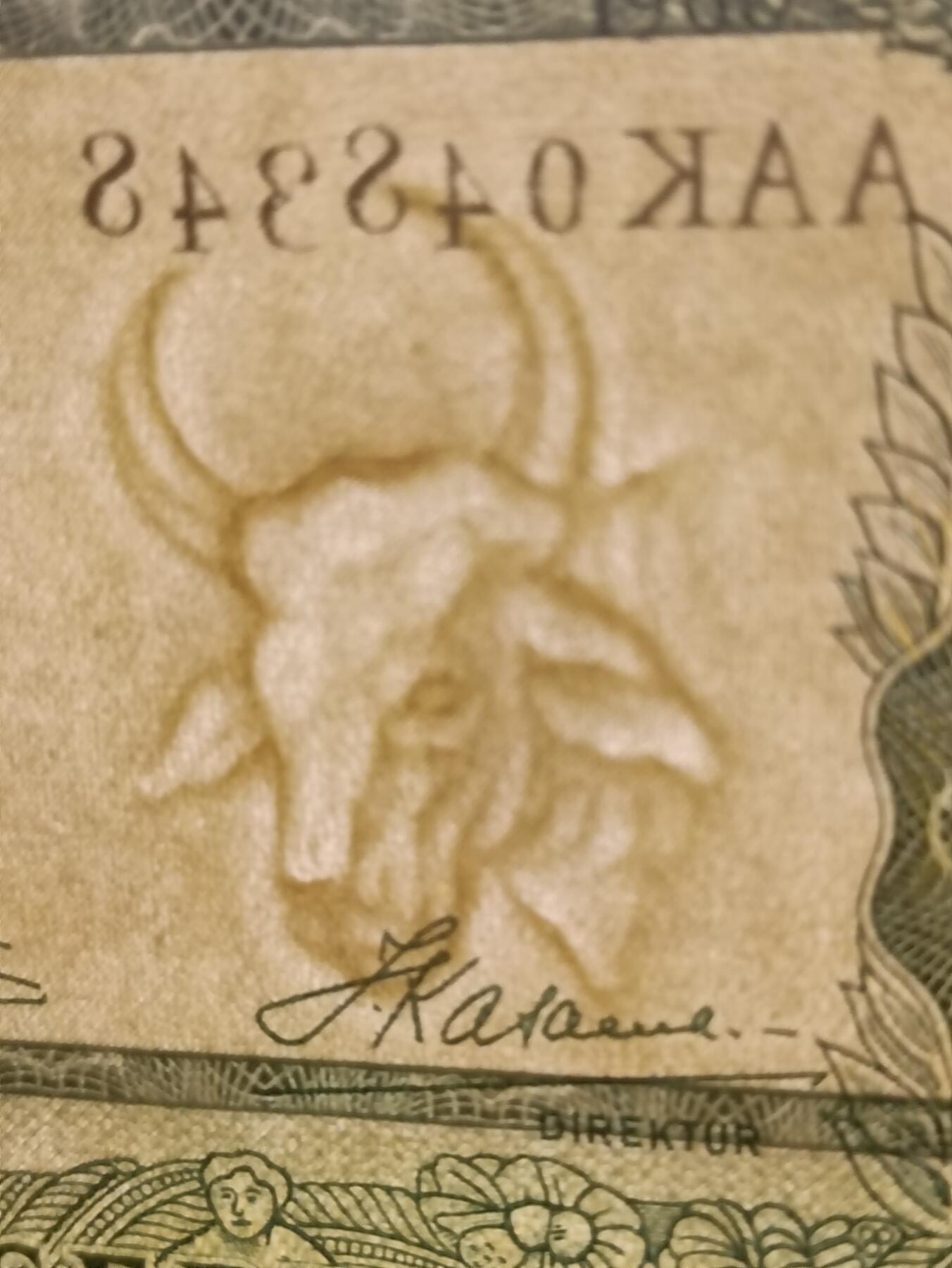 【年后首拍！】2026二月第三期，总217期 印度尼西亚1960版1000卢比AUNC，水牛水印，苏加诺总统和民族舞蹈，稀有面值