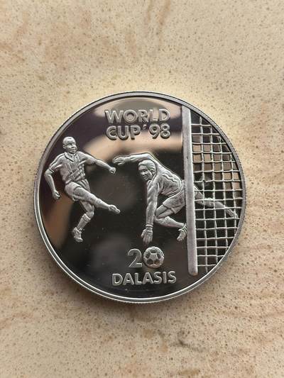 道一币馆币章第一百六十七场 -  冈比亚1996年法国世界杯20达拉西精制银币 31.47g 925S 10000