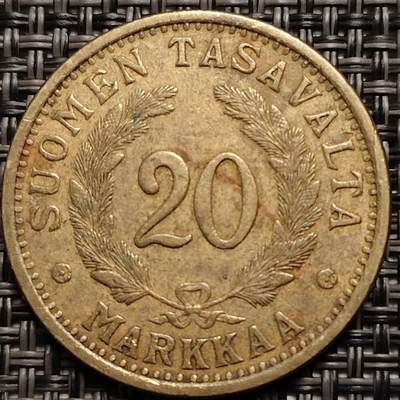 布加迪🐬～世界钱币(上海)🌾第 279 期 /  各国套币和散币 - 芬兰🇫🇮 1938年 20马克 31mm 大直径 ~C18