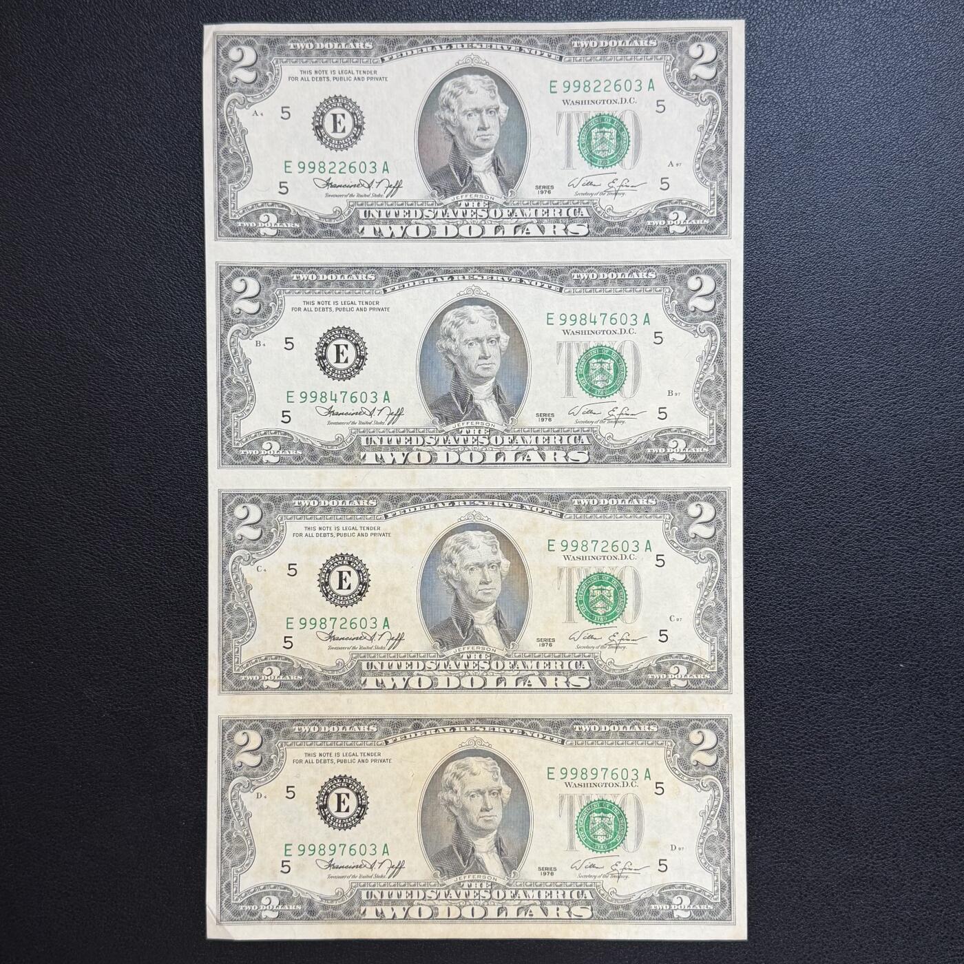 ＜星葵🌻钱币社＞非全新纸币场第70期·3月1日发货 美国1976年建国200周年2元四联纸币