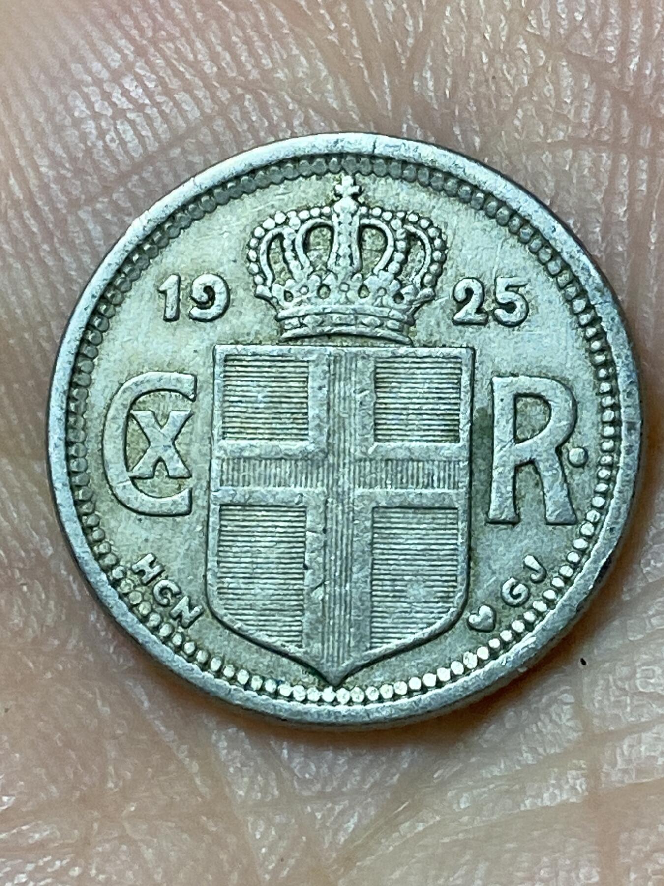 2026年第三十一场(总第二百场)英国一线回流散币新春特拍第三场(免佣金) 丹属冰岛王国🇮🇸1925年25奥拉(克里斯蒂安十世第一版，HCN; GJ版)