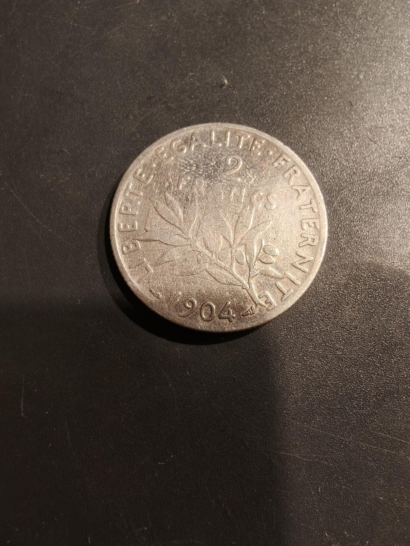 老王徽章第184期 法国1904年2法郎银币    播种女神    835银   10g