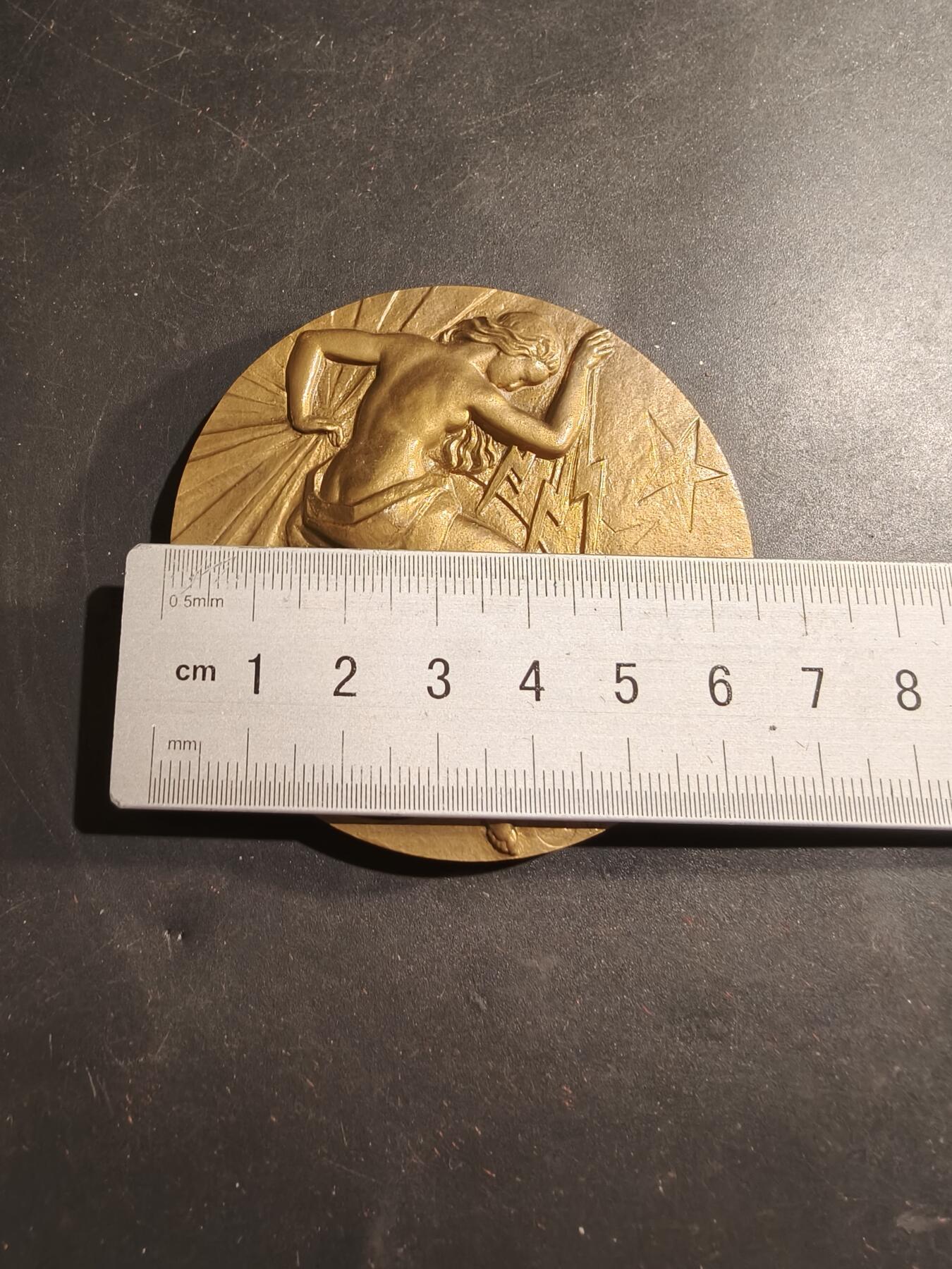 老王徽章第184期 法国电气工程总工会大铜章    原盒     直径68mm    重量162.1g