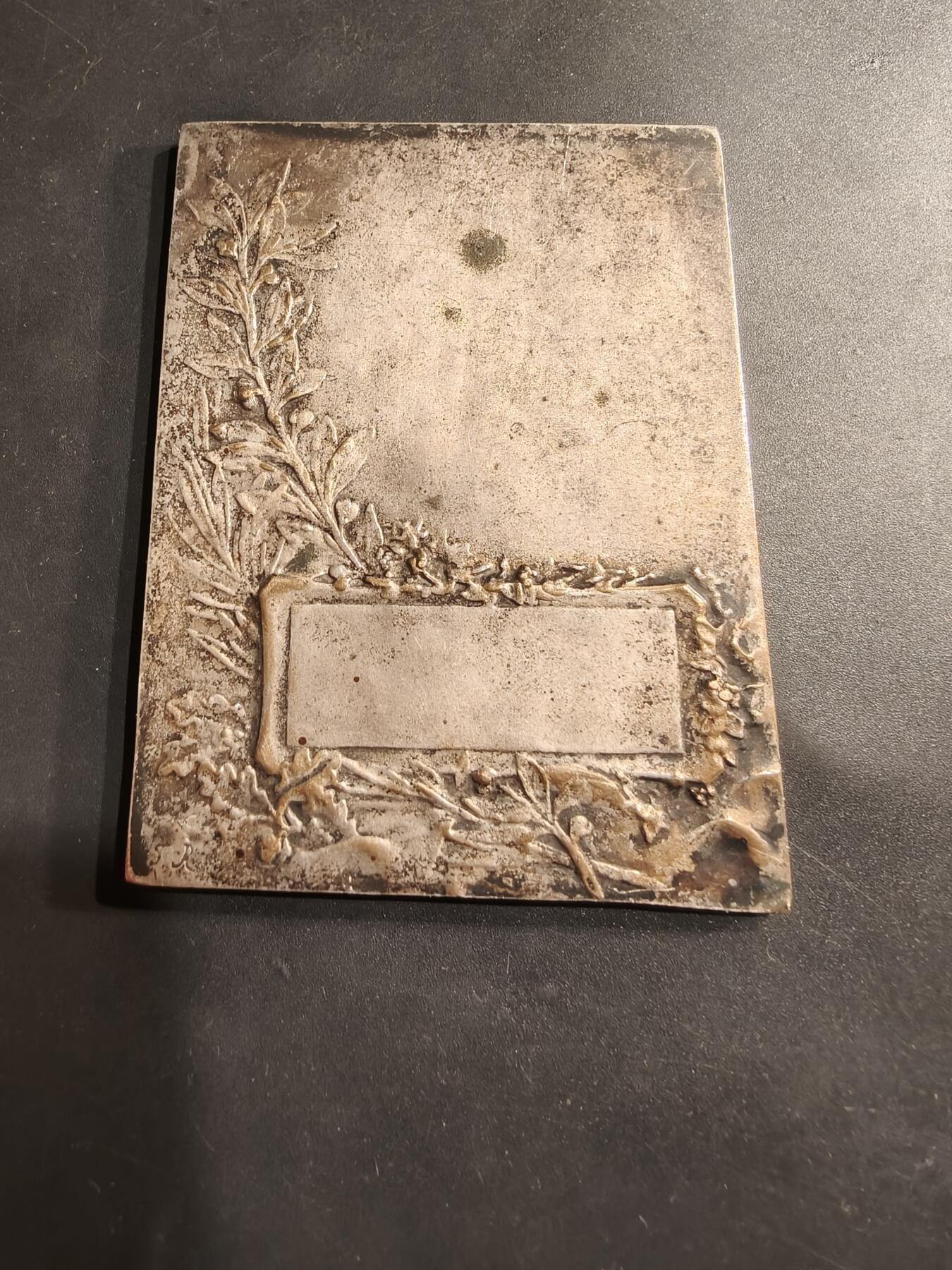 老王徽章第184期 法国隆拉威尔市方形大铜章     大师Rasumny作品     尺寸82×60mm     重量132.5g