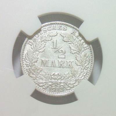 【银】NGC AU 德国1913年J版1/2马克银币 爽品 - 【银】NGC AU 德国1913年J版1/2马克银币 爽品