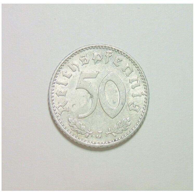 【旋风钱币】2月22日19:00准时开拍 精美欧洲币章、银币银章、第三帝国钱币、手串手镯紫砂壶等 全场包邮！ 德国第三帝国1943年J版50芬尼 极美品