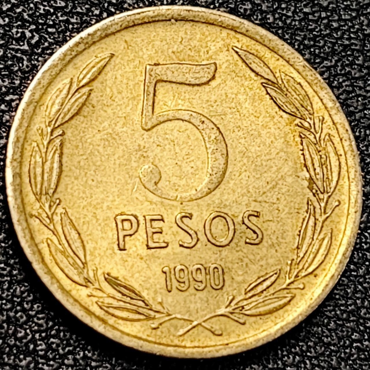 泉币菌-第195场- 新年快乐 新年第三场 本场拍品多 请提前出价 智利 1990年 5比索 19mm 