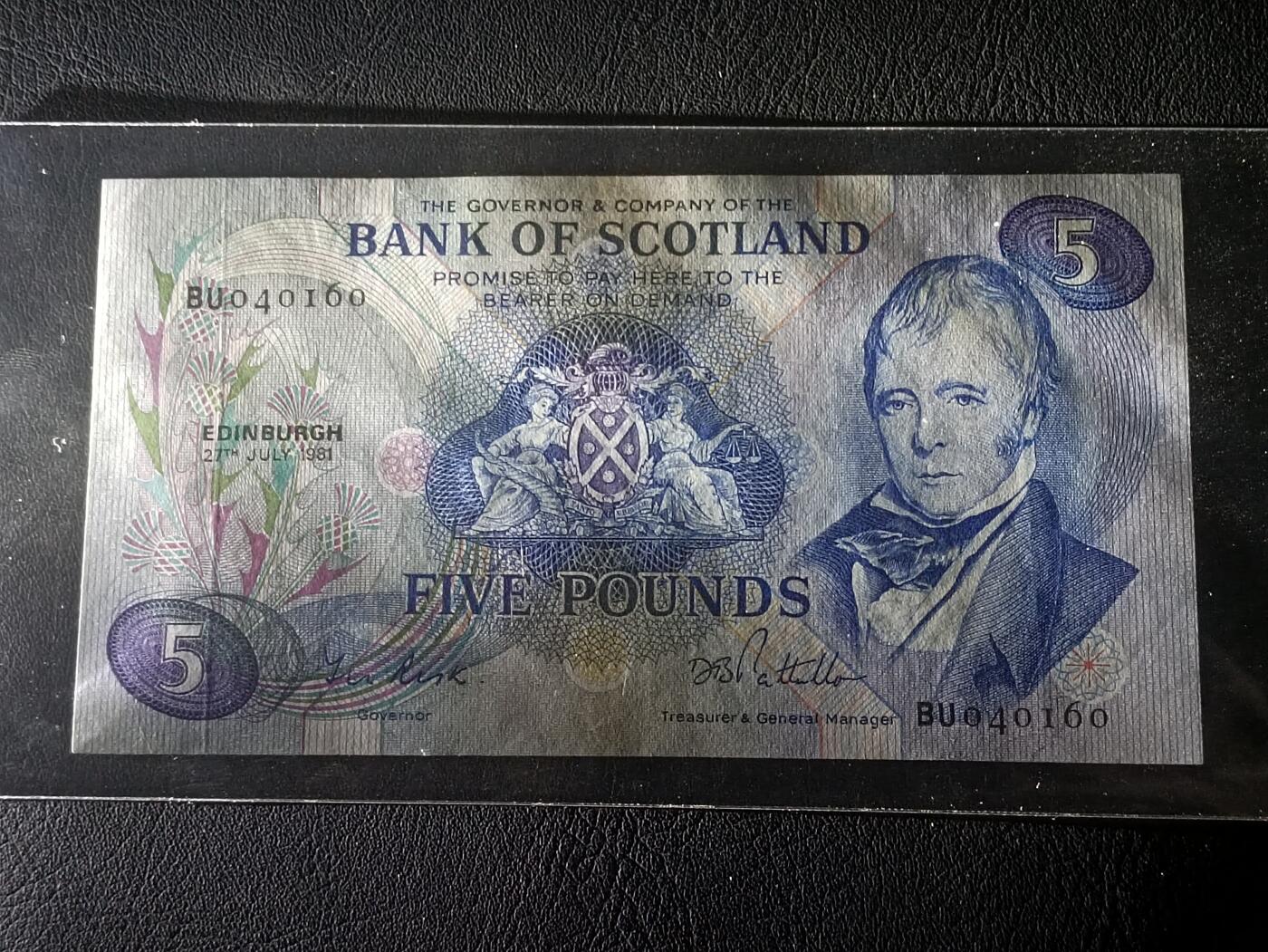 【年后首拍！】2026二月第三期，总217期 苏格兰银行1981年5镑UNC-，诗人沃尔特斯科特，少见早期品种