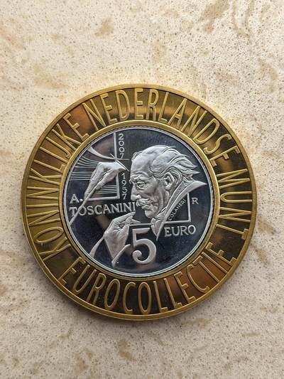 道一币馆币章第一百六十七场 - 镀金金属护垫 圣马力诺2007年指挥家托斯卡尼尼逝世50周年5欧元银币  18g 925s