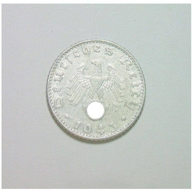 【旋风钱币】2月22日19:00准时开拍 精美欧洲币章、银币银章、第三帝国钱币、手串手镯紫砂壶等 全场包邮！ 德国第三帝国1943年J版50芬尼 极美品