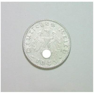 【旋风钱币】2月22日19:00准时开拍 精美欧洲币章、银币银章、第三帝国钱币、手串手镯紫砂壶等 全场包邮！ - 德国第三帝国1943年J版50芬尼 极美品