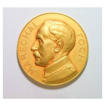 法国1937年 名将福煦元帅高浮雕精制大镀金章 40MM - 法国1937年 名将福煦元帅高浮雕精制大镀金章 40MM