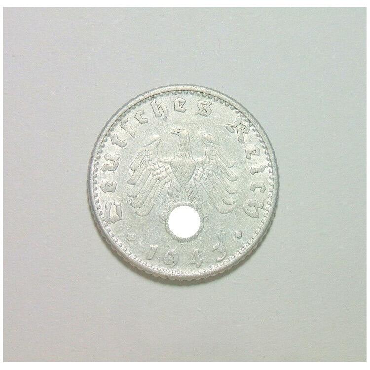 【旋风钱币】2月22日19:00准时开拍 精美欧洲币章、银币银章、第三帝国钱币、手串手镯紫砂壶等 全场包邮！ 德国第三帝国1943年D版50芬尼 极美品