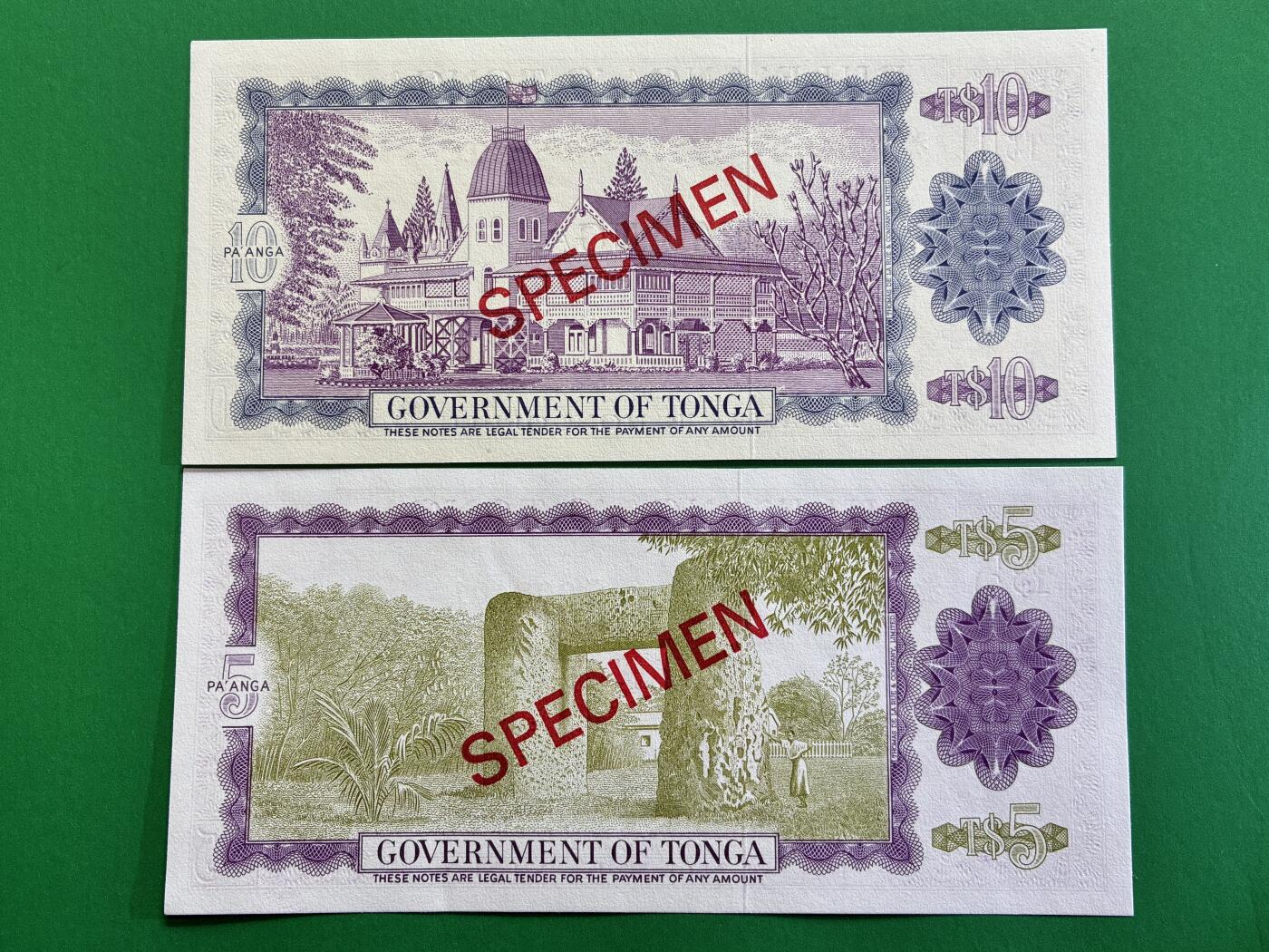 咖啡豆•收藏 2026年Mar_1st世界各国纸币样票拍卖 汤加 1978年 1-10潘加 全新UNC同号 外国纸币样票 4枚一套