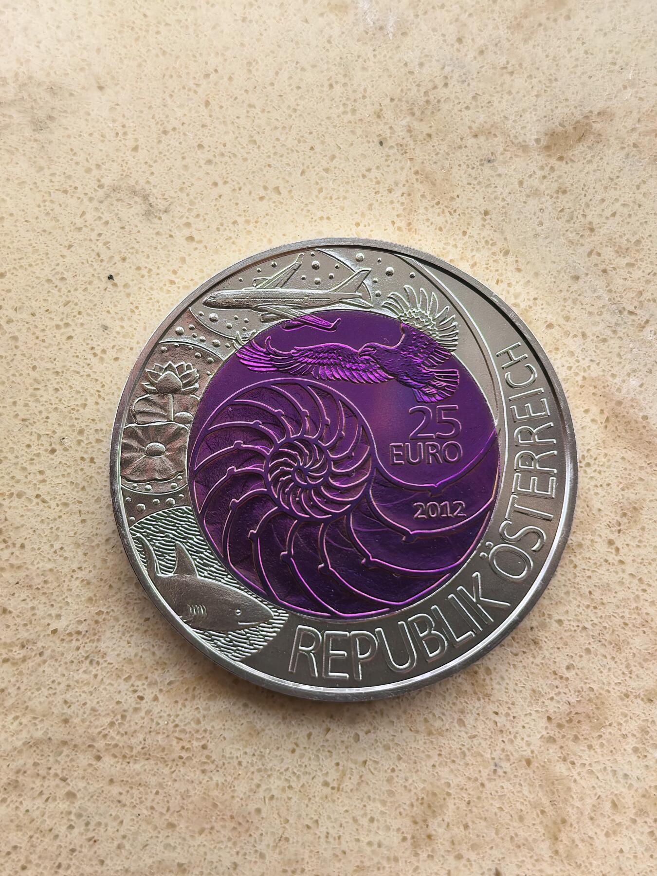 道一币馆币章第一百六十七场 原盒证 奥地利2012年仿生学发展25欧元铌芯银币