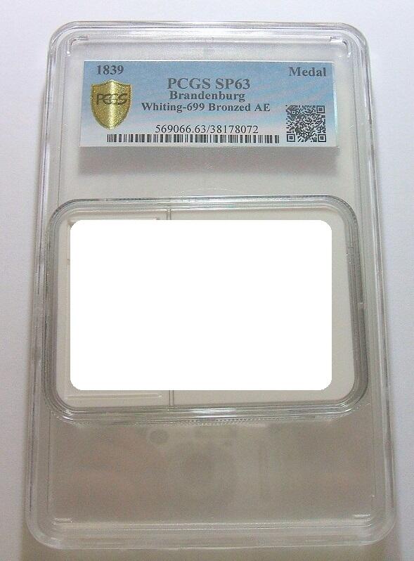 【旋风钱币】2月22日19:00准时开拍 精美欧洲币章、银币银章、第三帝国钱币、手串手镯紫砂壶等 全场包邮！ 【艺术】超大盒PCGS SP63 德国艺术大章1839年 普鲁士新教改革三百年高浮雕精制大铜章 样章 45MM