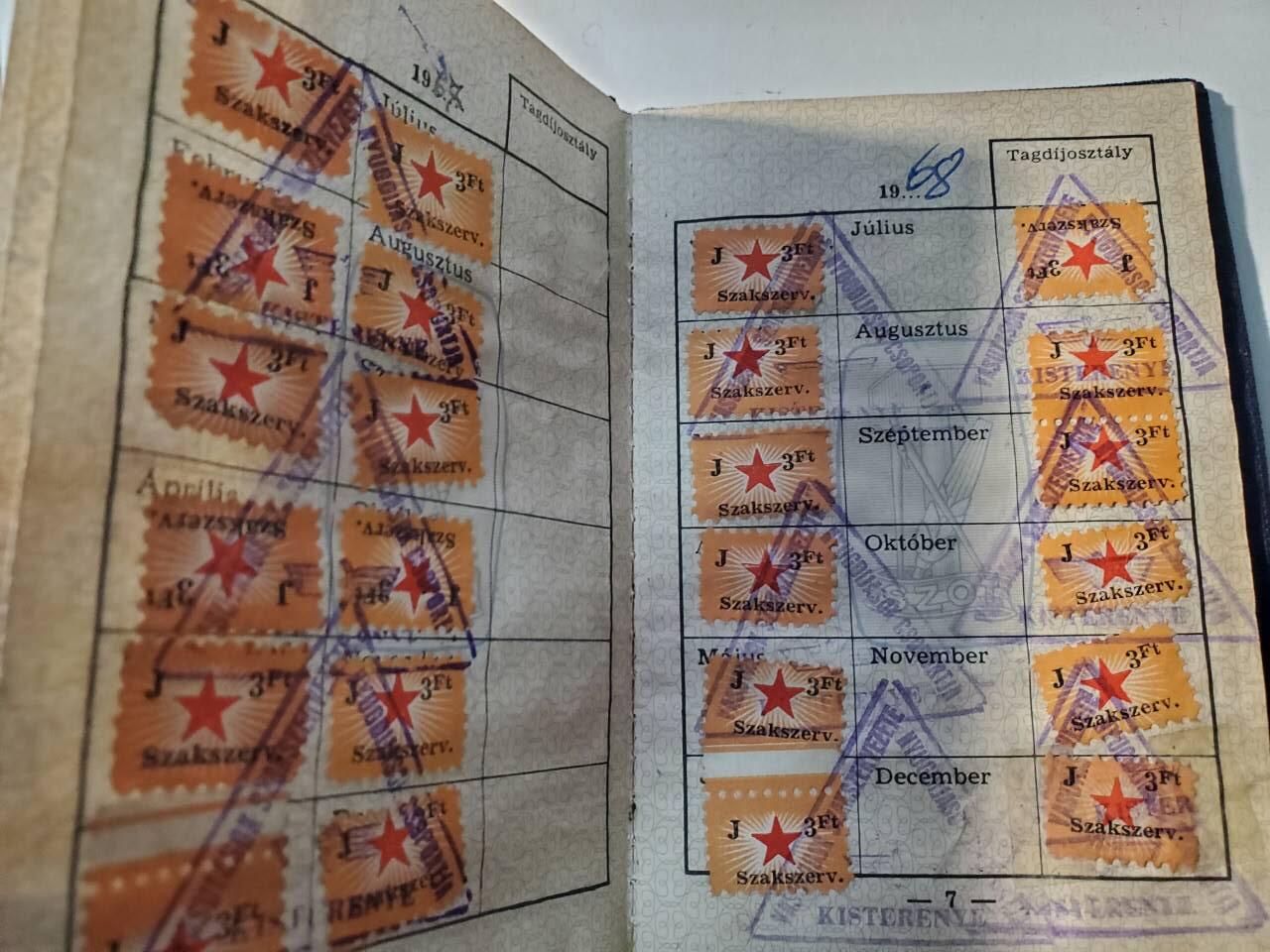 韵星假日军品类拍卖第42期 -- Rimey Holidays Militaria Auction 42 匈牙利人民共和国早期工会成员证 原主1898出生 历经奥匈帝国 王国 二共人共 贴票齐全 品相好