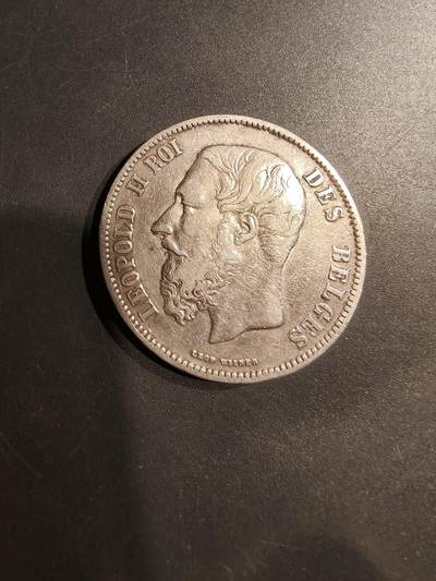 老王徽章第184期 - 比利时1869年5法郎银币   900银    24.8g