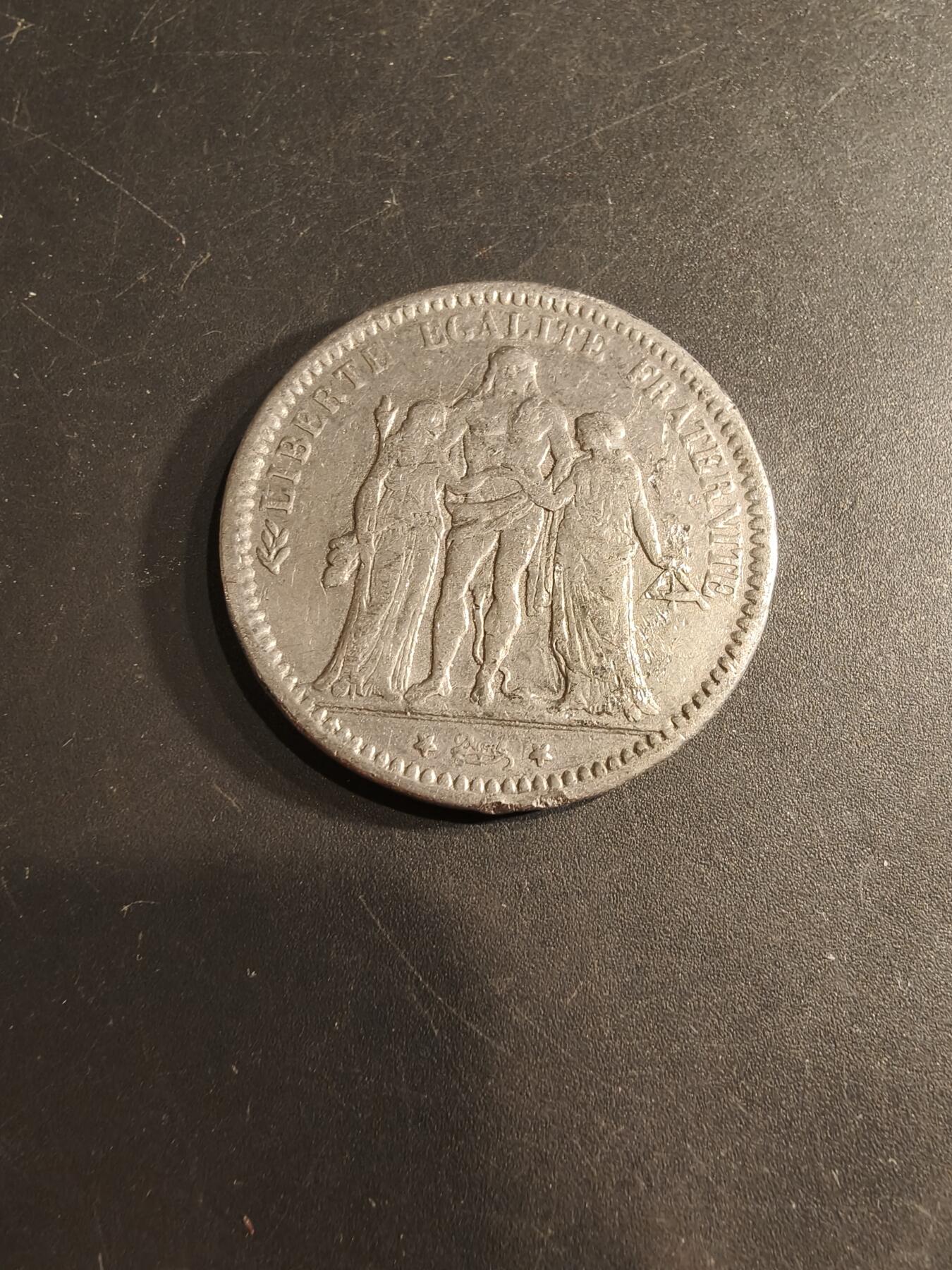 老王徽章第184期 法国1875大力神5法郎学习币