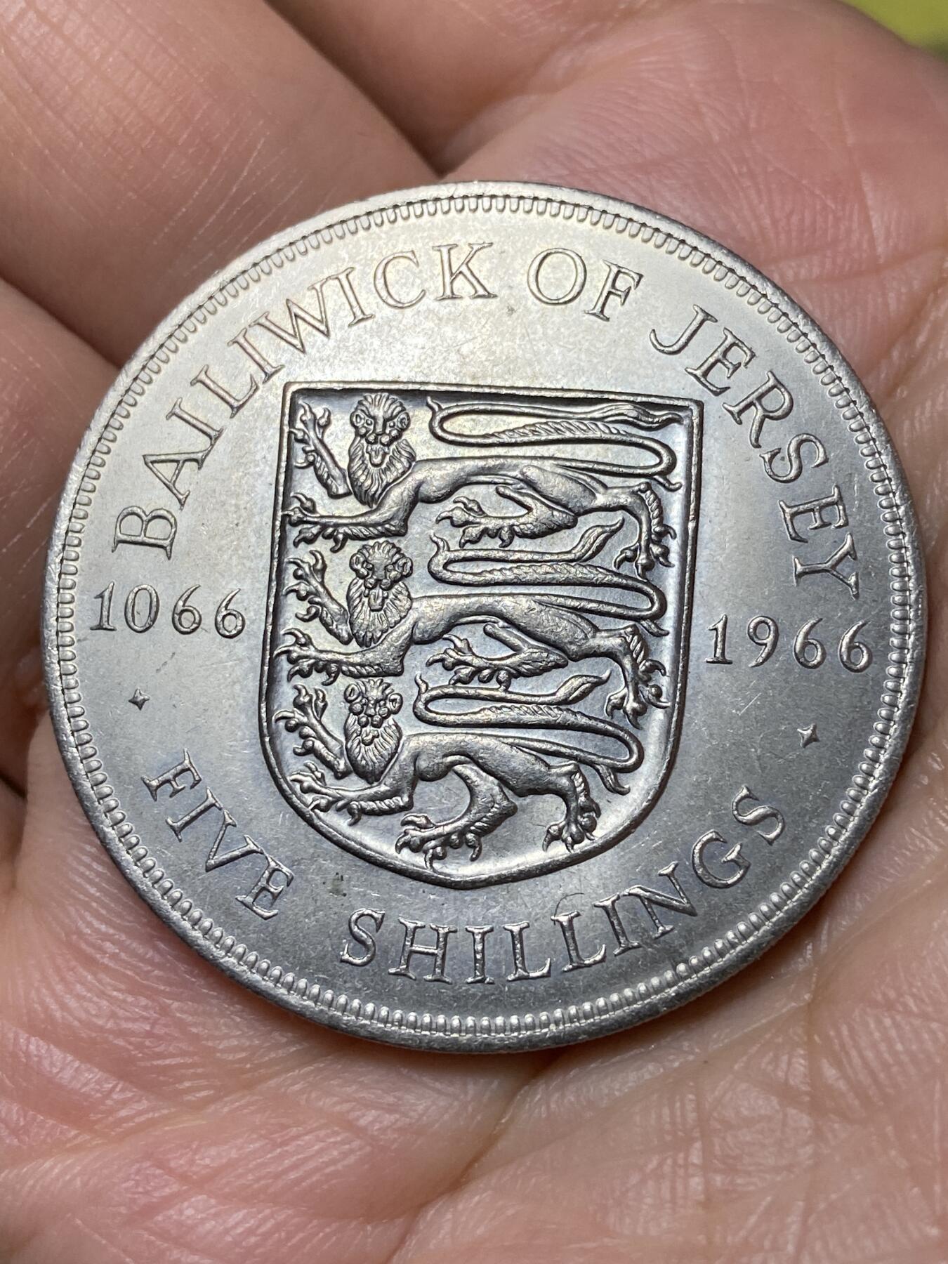 2026年第三十一场(总第二百场)英国一线回流散币新春特拍第三场(免佣金) 好品–英属泽西岛🇯🇪1966年5先令克朗型大币(诺曼征服900周年纪念币)