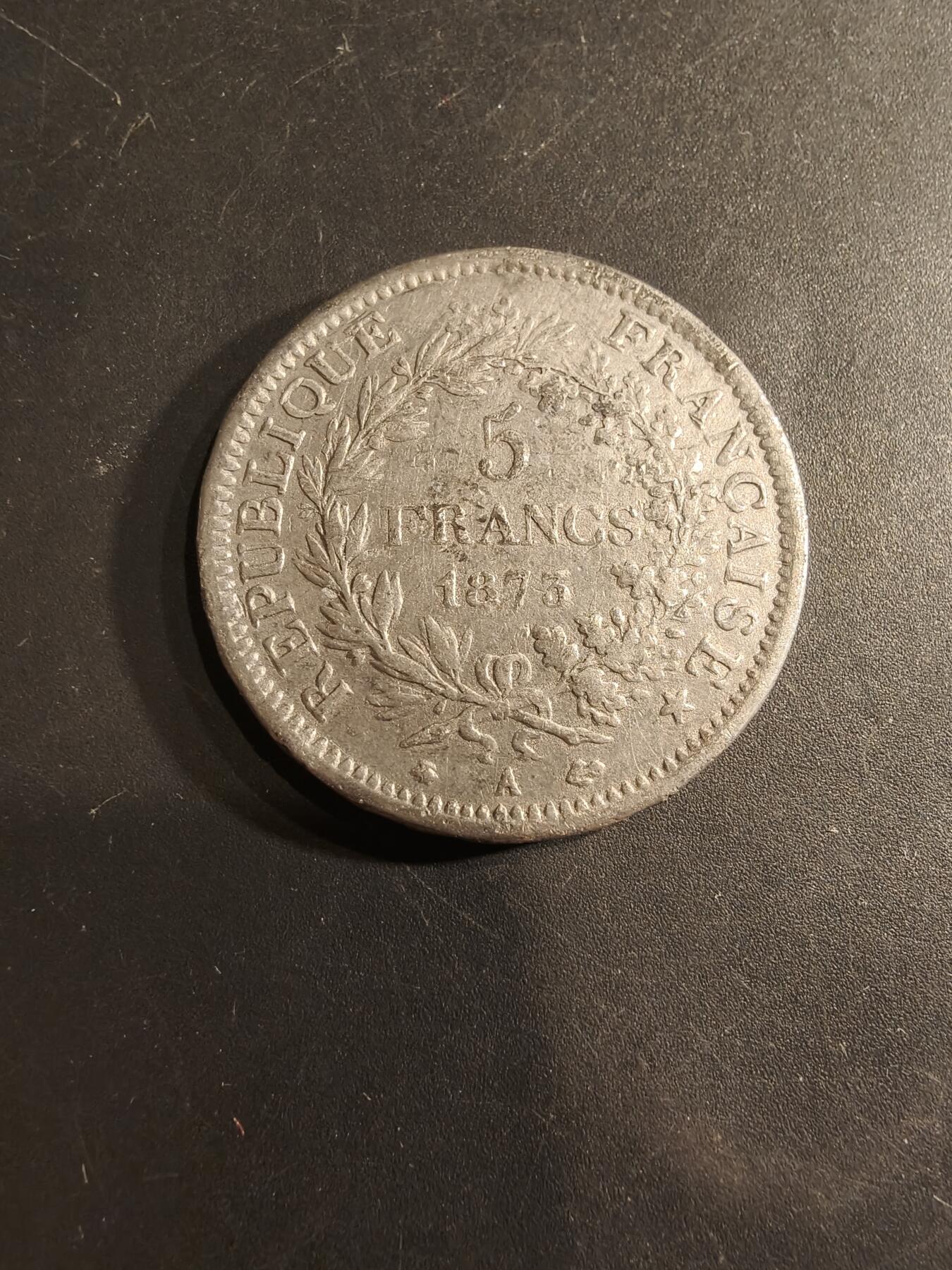 老王徽章第184期 法国1875大力神5法郎学习币